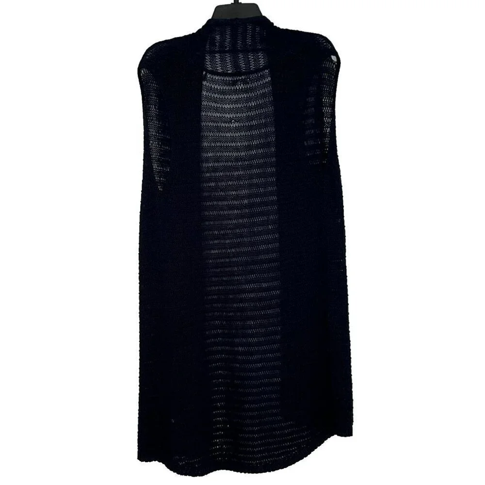 Cato Open Crochet Cardigan Duster sz M Sleeveless Navy Boho Hippie Festival